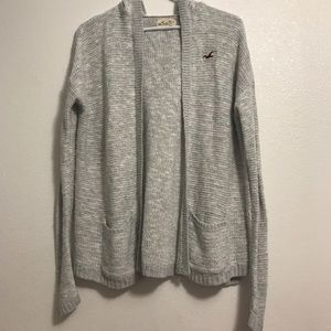 LIGHT GRAY OPEN KNIT CARDIGAN W/ HOOD